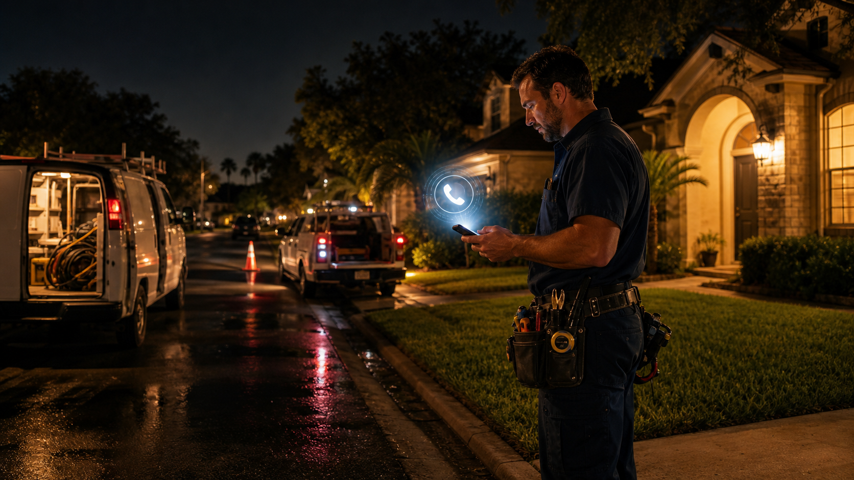24/7 answering service for Houston plumbers electricians and HVAC contractors capturing emergency calls at night
