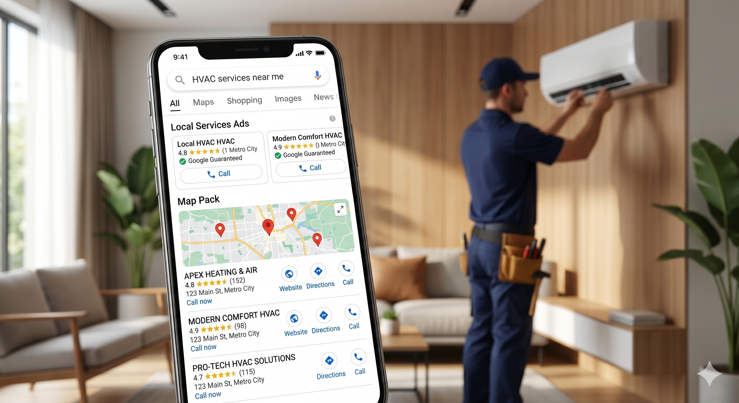 HVAC SEO Houston local search optimisation for more inbound AC repair calls